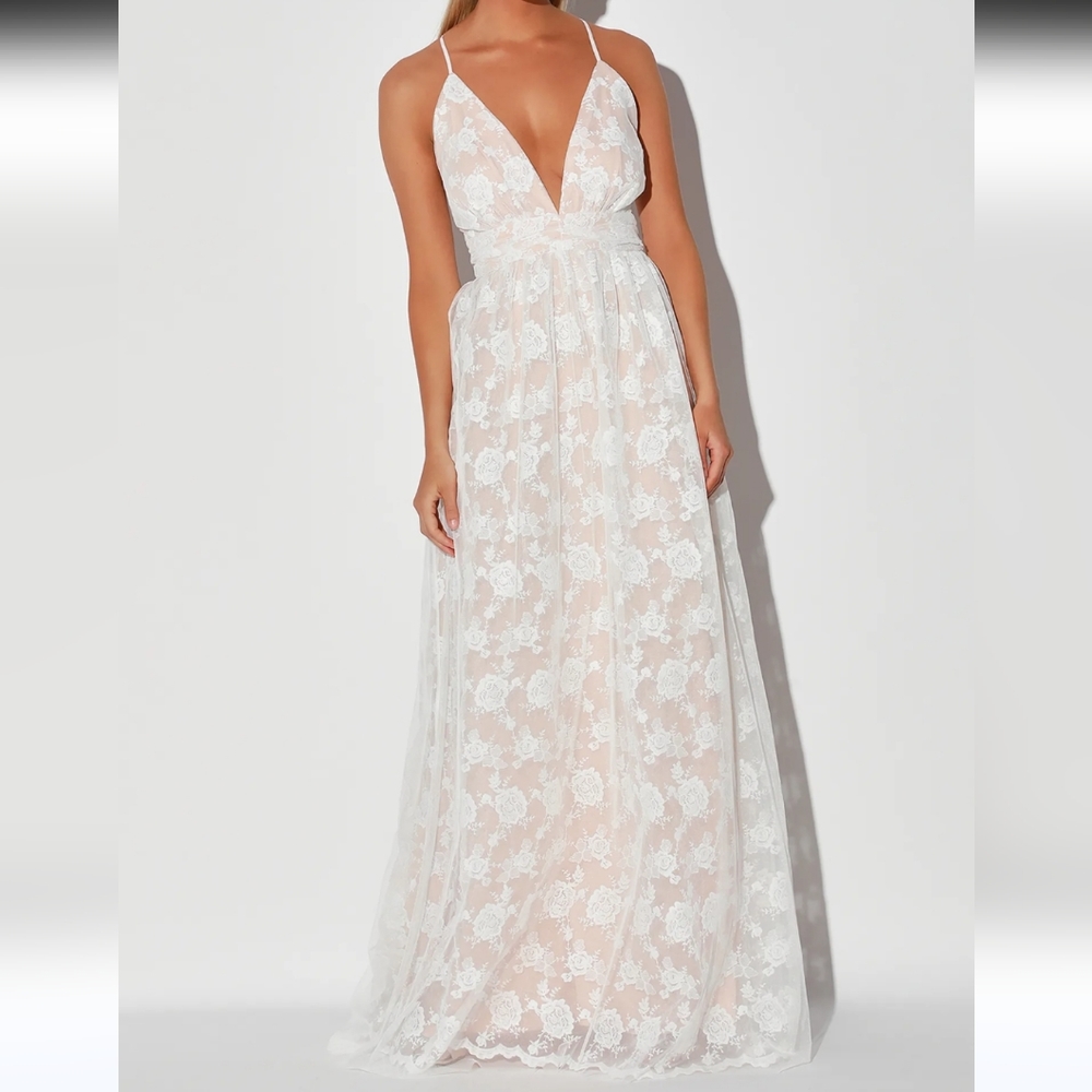 Lulu's White Lace Maxi Dress